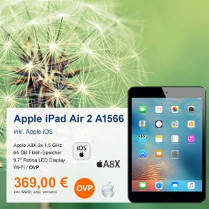 Top-Angebot: Apple iPad Air 2 A1566 nur 369 €