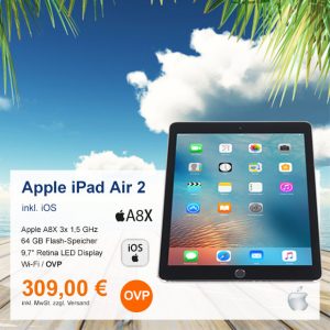 Top-Angebot: Apple iPad Air 2 A1566 nur 309 €